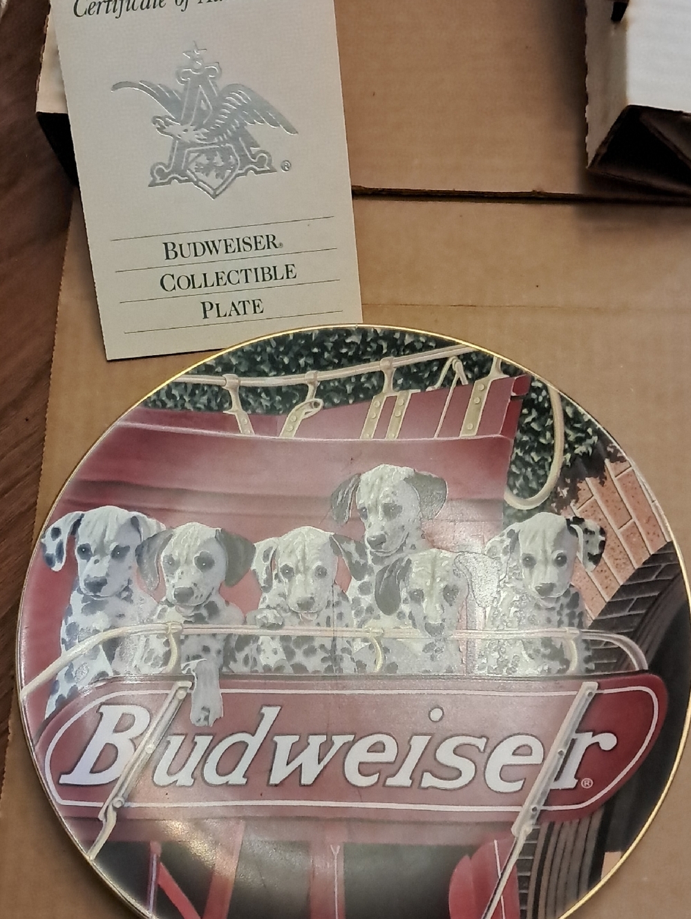 Budweiser Red and White Plate Featuring Dalmatian Puppies